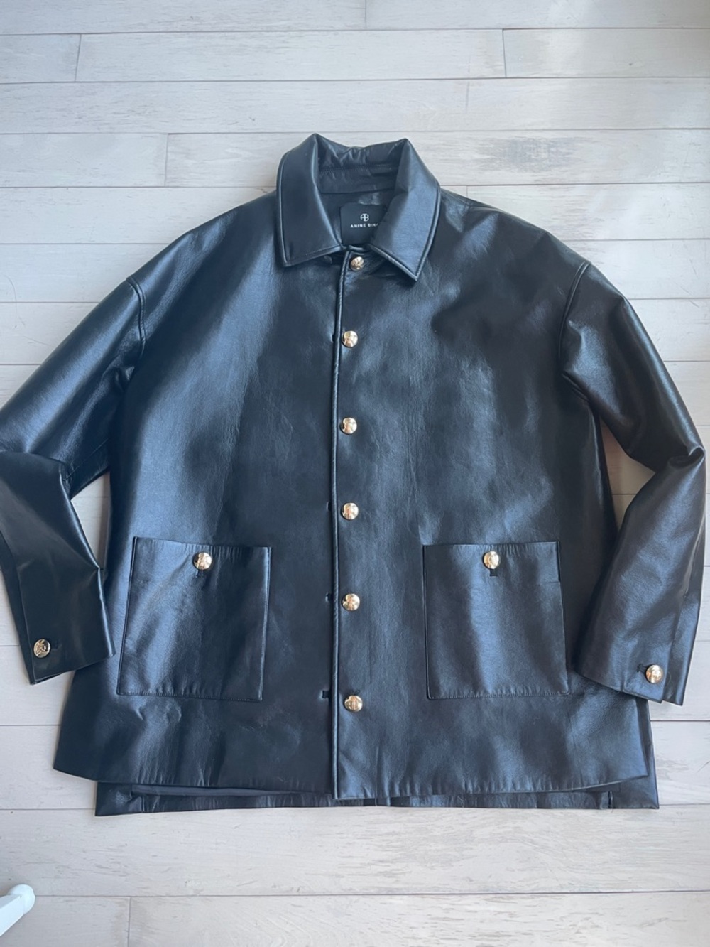 Anine Bing Black Leather Button-Front Jacket